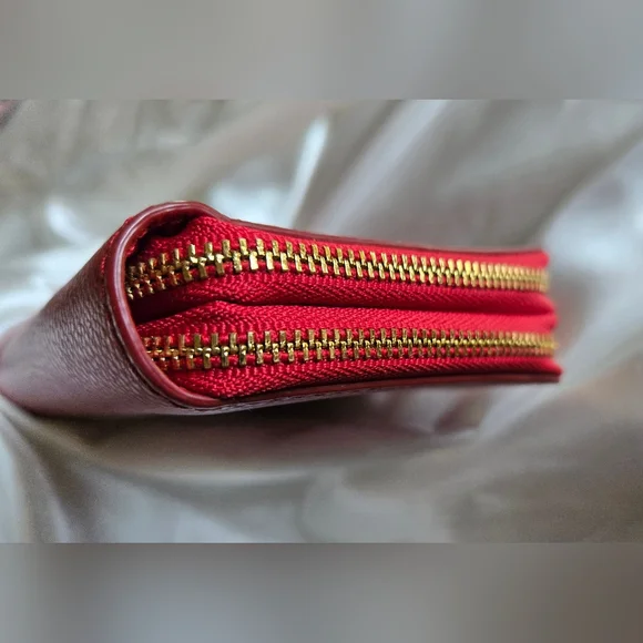 Coach Cherry Red Leather Double Zip Wallet - Picture 11 of 14